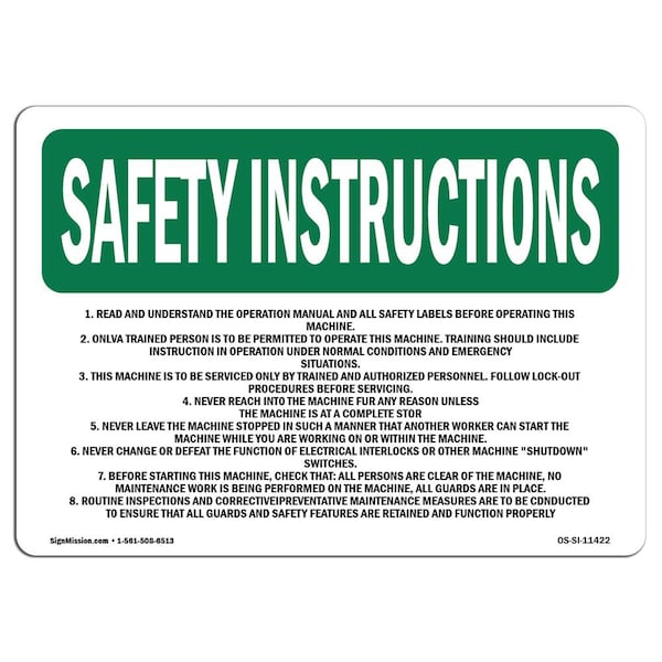 OSHA Sign, 18" Height, Rigid Plastic, 24" x 18", Landscape, 1. Read & Understand Operation Manual